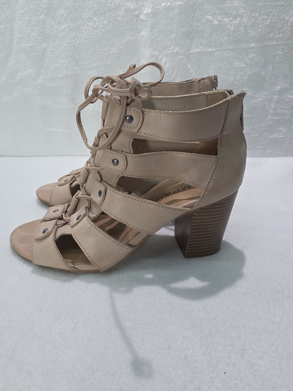Rampage Beige Lace-Up Strappy Block Heel Sandals - Picture 3 of 7